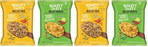 Image of Roasty Tasty Millet Mix Peri Peri | Roasted Namkeen Bajra, Wheat Flakes, Moong, Masoor, Peanuts | Millet Munch Chatpata Gluten Free Snack 200g Each | Healthy Snacks Combo (Pack of 2)