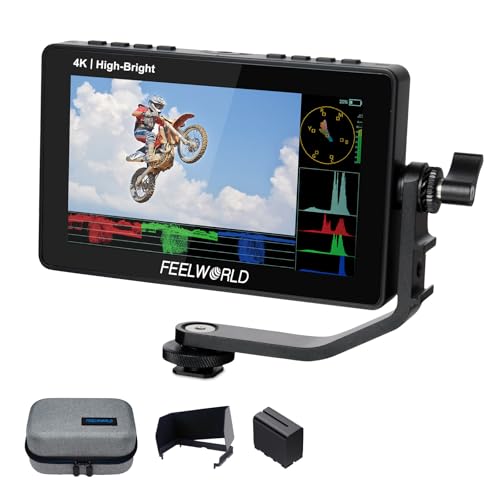 FEELWORLD F5 Prox 5.5 Inch 1600nit High Bright DSLR Field Camera Monitor, Touch HD 1920x1080 IPS HDMI 4K 60 in Out, Waveform 3D LUT External Install and Power Kit with F970 Battery Bag Sunshade Hood