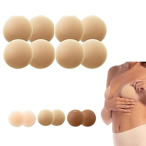 ASHOOOO nipple covers for women adhesive and reusable nipple covers reusable nipple pasties nipple stickers niple cover nippie cover nood chest stickers nippies skin nipple daisies (4 Pair Beige) - Image 2