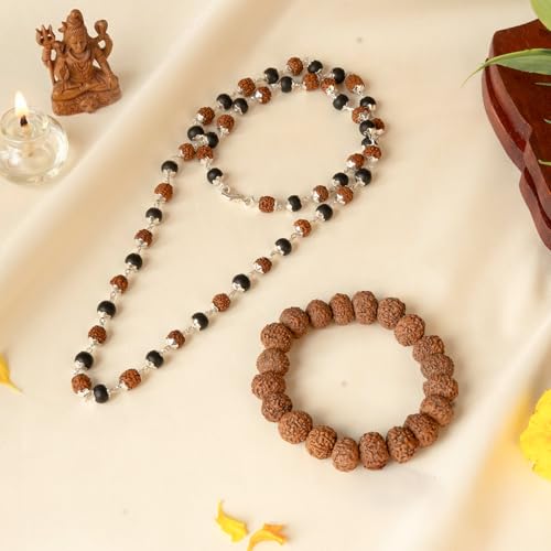 Image of Astrotalk Divya Raksha Rudraksha & Karungali Mala with 7 Mukhi Rudraksha Bracelet | Spiritual Protection, Blessings & Wealth | Natural Ebony Wood Mala | Gift for Man & Woman