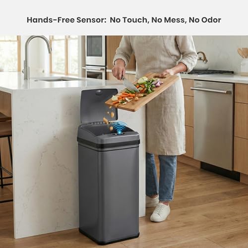 Image of iTouchless 13 Gal Sensor Kitchen Trash Can with Lid | Pet Lock Odor Filter