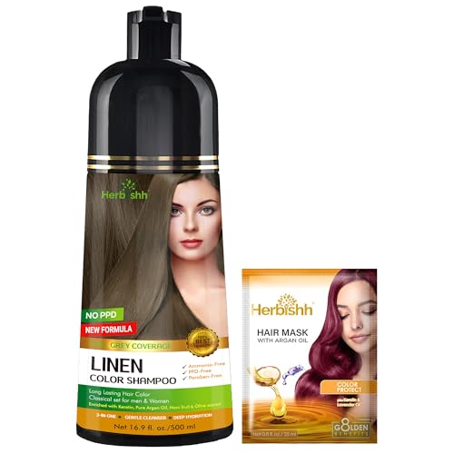 Herbishh Hair Color Shampoo - Magic Gray Hair Dye, Long-Lasting 3-in-1 Coloring Formula, 500ml, Ammonia-Free (Linen)