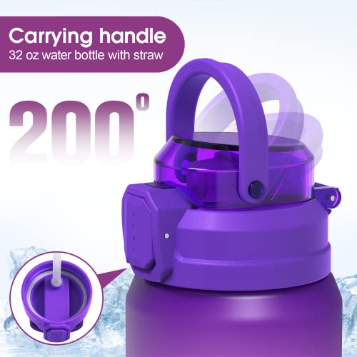 Y&3 32Oz Water Bottle With Straw & Time Marker, Motivational Water Bottle With Handle, Leakproof, Tritan Bpa Free Water Jug, For Fitness, Gym, Outdoor (Purple Pink Gradient) #TOP1