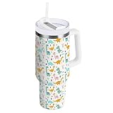 GuoChe Bonito vaso de 40 onzas con tapa con pajilla, botella de agua aislada con pajilla, reutilizable, taza de té de viaje para escuela, deportes, guardería, campamento y más
