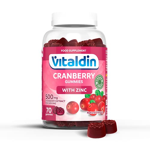 VITALDIN Cranberry gummies – 500 mg de extracto de Arándano Rojo por dosis diaria + Zinc – 70 gominolas (suministro para 1 mes), sabor a Arándanos – Ayuda al Tracto Urinario – Vegano & Sin...