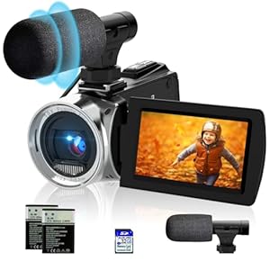 Video Camera 4K 48MP Camcorder,Digital Vlogging Camera Recorder 270° Degrees Flip Screen with 2 Batteries and a 32G SD card
