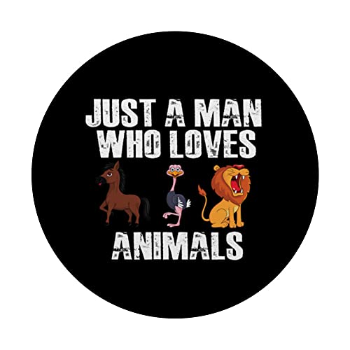 Love Animals Just A Man Who Loves Animals Animal Lover Gifts PopSockets Swappable PopGrip, Black - Image 3