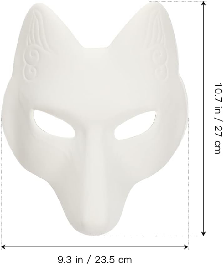 Toddmomy Blank Fox Mask, 2Pcs Halloween Fox Mask DIY Blank Japanese Kabuki s White Paintable for Halloween Masquerade Costume Prop