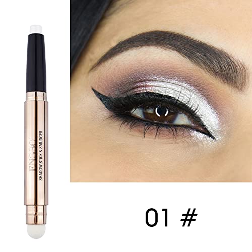 Wismee Eye shadow Stick Makeup Eye Brightener Stick Cream Eye Shadow Pencil Shimmer Eyeshadow Stick for Eye Makeup Cosmetics Christmas Birthday Gift for Women (Pearl White Shimmer) - Thumbnail 3