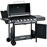 Outsunny Gasgrill 20KW 7 Edelstahl-Brenner Seitenkocher 135 x 50 x 100 cm