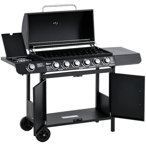 Produktfoto von Outsunny Gasgrill 20KW 7 Edelstahl-Brenner Seitenkocher 135 x 50 x 100 cm