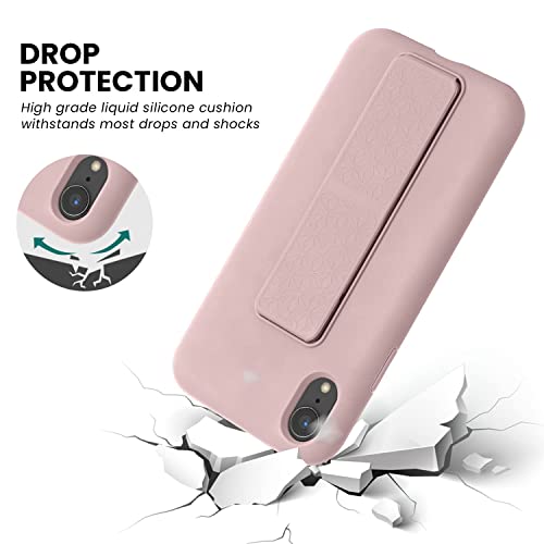 Laudtec Silicone Kickstand Case Compatible With Iphone Xr Case Vertical And Horizontal Stand Hand Strap Metal Kickstand, Flexible Soft Liquid Silicone Stand Case For Iphone Xr (Light Pink) #TOP2