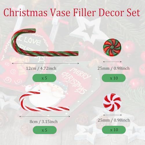 クリスマス花瓶フィラー装飾セット、レッドグリーンキャンディケーンフローティングパールビーズオーナメント 花瓶ホームテーブルセンターピースパーティーデコレーション用 140個 [4]