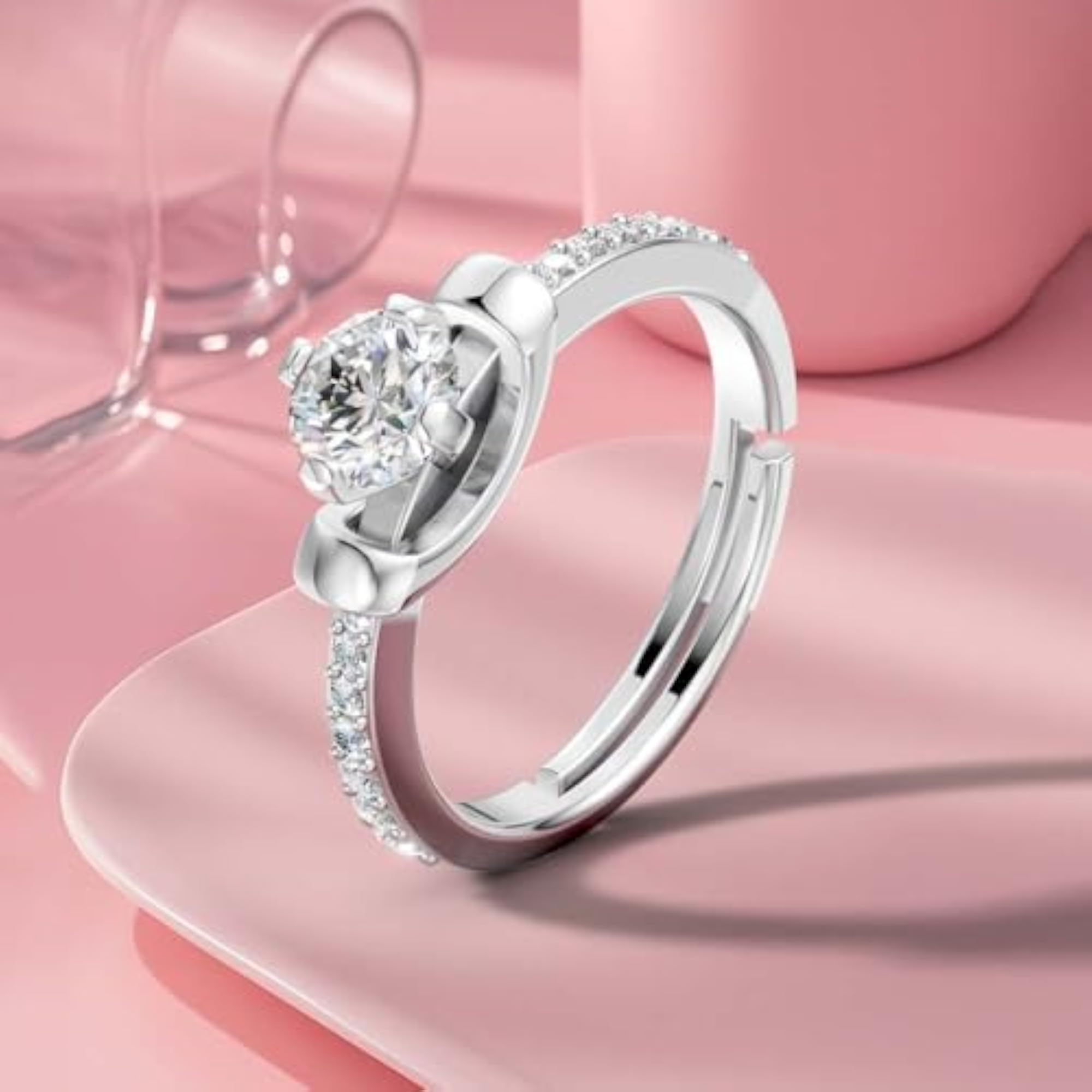 Women's 925 Silver Heart Promise Adjustable Ring, Minimal Design