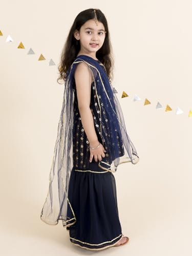 Pspeaches Girl's Polyester Kurta & Sharara (Sha-Navyblueseq-5_Navy