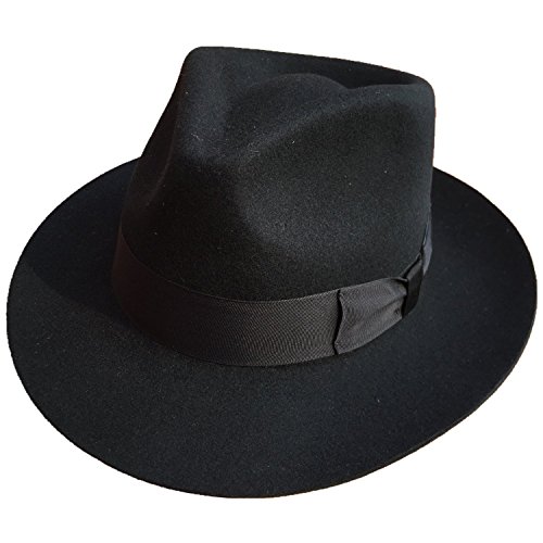 Classic Black Men's Wool Felt Godfather Gangster Mobster Gentleman Fedora Hat (L = 59Cm (7 3/8)) #TOP1