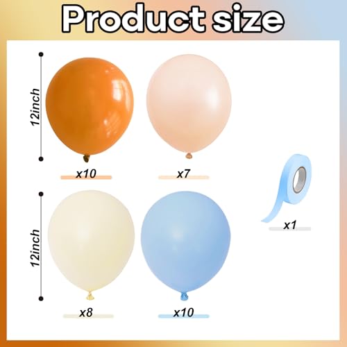 Image of Burnt Orange and Blue Fall Balloons, 12 Inch 35PCS Dusty Blue Orange Taupe Peach Balloon, Fall Balloons for Birthday Baby Shower First Fall Thanksgiving Autumn Harvest Market Themed Party Decorations
