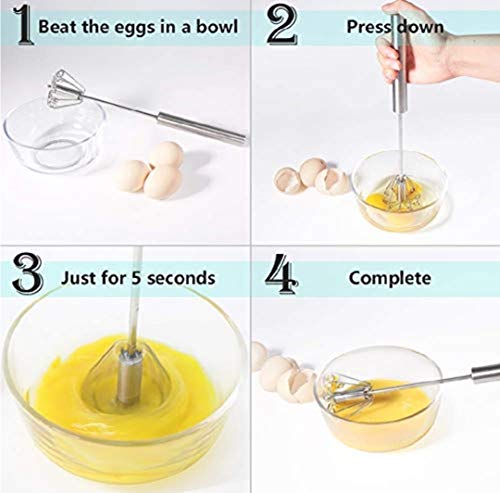 Image of YANCI Stainless Steel Semi-Automatic Hand Push Mixer Stirrer Whisk Blender for Egg Beater Cream Whipper Kitchen Utensil for Blending, Whisking, Beating & Stirring, 25 x 6 cm, Silver, 1 Piece