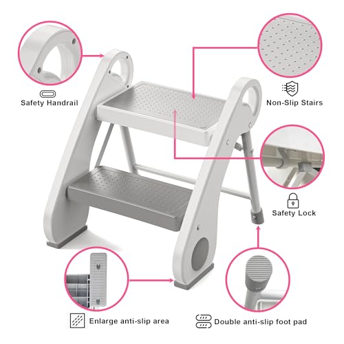 Uncle Wu UN-ST-12 Foldable 2-Step Stool For Kids - Lightweight,Anti-Slip, Steel Material -Toddler Step Sool Help thumb #2