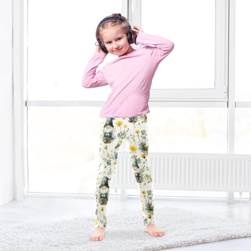 Spring Gnome Green Leaves Girls Leggings Soft Stretch Workout Yoga Dance Pants for Kids Casual Tights4
