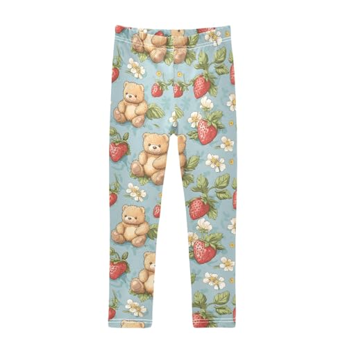 Bear Strawberry Flower Girls Leggings Athletic Pants Tights Stretch Bottom