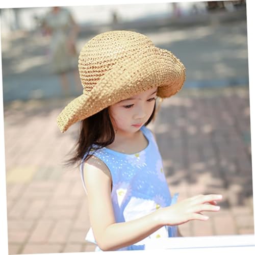 PartyKindom Girls Boy Girl Straw Sun Hat Stylish Beige Beach Cap Bowknot Design Uv for Outdoor Fun Fits for Casual Vacation Wear4