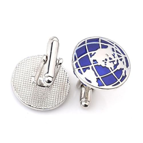 Par de Mancuernillas con diseño globo azul metálico miniatura 4