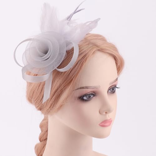 Image of DRESHOW Fascinators Hats for Women Tea Party Fascinator Hats Vintage 50s Headwear Cocktail Wedding Church Derby Hat