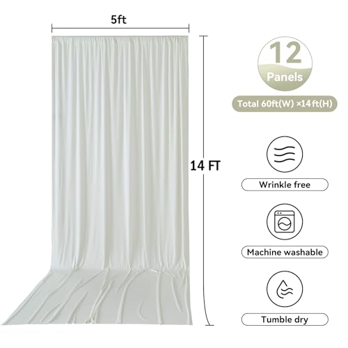 Image of 12 Panels 5x14ft Ivory Backdrop Curtains for Parties, Wrinkle Free Polyester Ivory Photo Backdrop Drapes 14 ft Long Back Drop Cloth for Wedding Birthday Photography Background Party