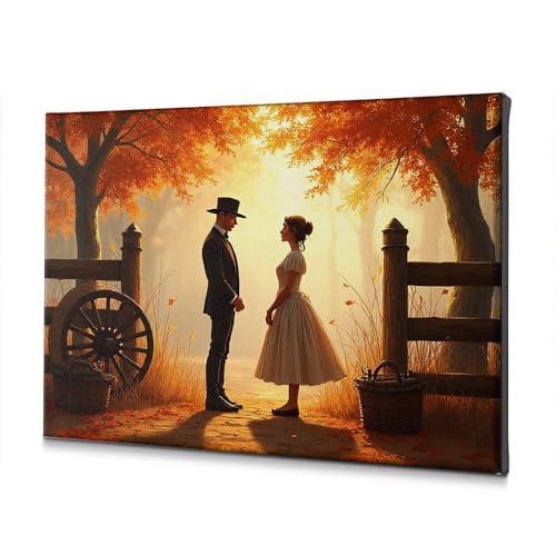 Tableau sur toile de qualité pour bibliothèque : couple et feuillage d'automne