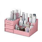 Organizer per Trucchi con 3 Cassetti in Plastica per Vetrine per Cosmetici Vanity, Bagno di Grande capacità(Rosa)
