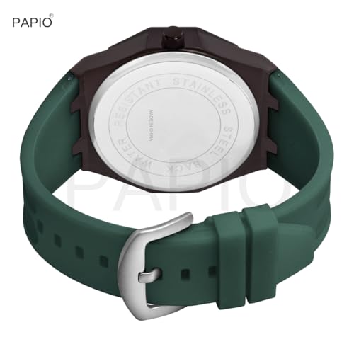 Image of PAPIO Men's Sports Watch, Black Case with Interchangeable Silicone Straps, Geometric Pattern Dial, Multiple Colors Available