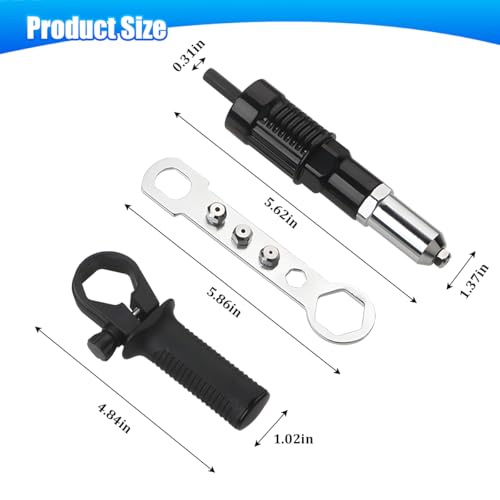 TNAIYH Car Pop Rivet Gun Adapter, Vehicle Cordless Riveter Drill Adapter Kit with 4 Rivet Heads 2.4 3.2 4.0 4.8mm, Auto Electric Rivet Nut Gun Riveting Tool, Universal for SUV Sedan Truck - Thumbnail 2