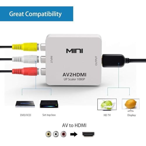 Image of T&S AV to HDMI Converter, RCA to HDMI, 1080P Mini RCA Composite CVBS Video Audio Converter Adapter Support PAL /NTSC for TV /PC / PS3 / STB /Xbox VHS /VCR /Blue-Ray DVD Players