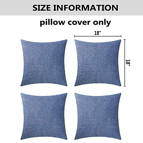 Home Brilliant Throw Pillows For Couch Set Of 4 Lined Linen Decorative Pillow Covers Indigo For Bench Sofa, 18X18 Inch, Navy Blue #TOP4
