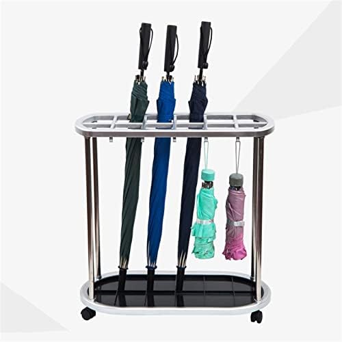 Large Silver Umbrella Stand with Wheels, Durable Engineering Plastic, High Capacity Umbrella Holder for Sticks & Folding Umbrellas, Freestanding Design for Commercial Use