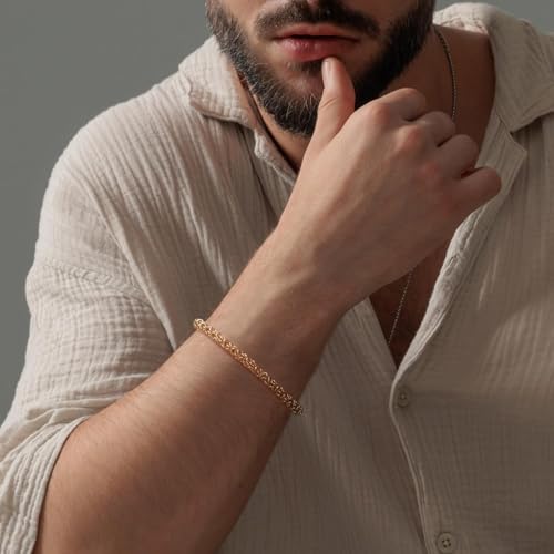 14K Gold Bracelets for Women & for Men Byzantine Link Chain Charm Bracelet for Womens & for Mens Non Tarnish Secure Lobster Clasp Jewelry 5 Sizes (6.5" 7" 7.5" 8" 9")4