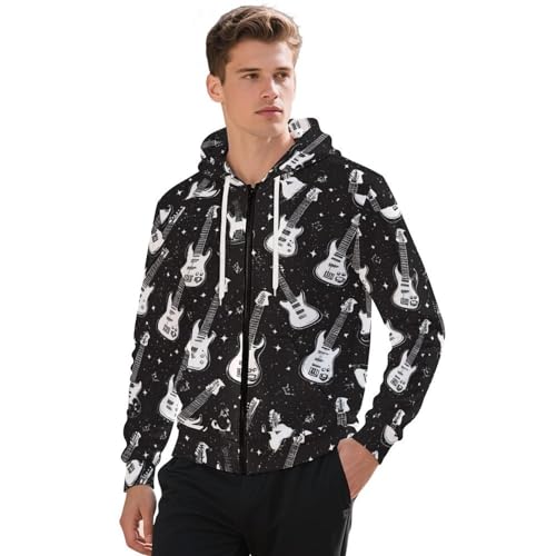 Rock And Roll Themed Men's Hoodies with Zipper Lightweight Long Sleeve Casual Sweatshirts