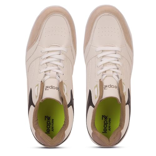 Image of Liberty Leap7x CLASTO-1E Men's Casual Lacing Sneakers, Beige and Sky Blue | Suitable for Walking Travel, College, Office | Comfortable Lace-Up Casual Shoes | Lightweight Stylish Fashion Footwear