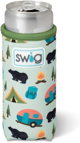 Miniatura 8 de Swig Life Enfriador delgado de latas + botellas, chaqueta aislante de neopreno para latas o botellas de tamaño delgado de 12 onzas seltzer, Oh Happy