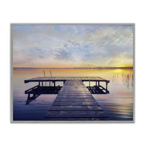 Tranquil Lake Dock Sunset Nautical, 11 x 14 Inch Framed Giclée Print