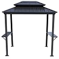 Kozyard 6’ x 8’ BBQ Hardtop Grill Gazebo, Outdoor Barbecue Gazebo with Double Galvanized Metal Roof, Aluminum BBQ Gazebo with 2 Side Shelves for Outdoor Grilling Station (Gray/Hardtop)