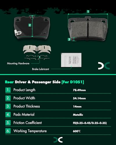 Image of SCITOO D1051-7955 Disc Brake Pads Sets Rear Metal Brake Pads w /Hardware