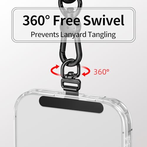 Image of saxsion Phone Tether Tab & Lanyard Tab, 360 Swivel Clip - Ultra Thin Stainless Steel Universal Patch for All Phone Cases