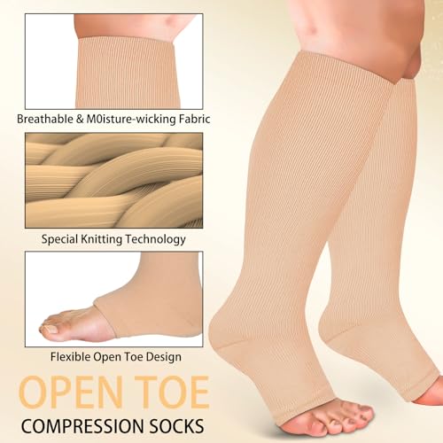 4 Pairs Open Toe Plus Size Compression Socks for Women and Men Wide Calf Extra Large for Circulation Support3