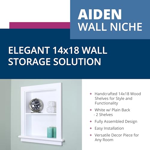 Image of 14x18 Aiden Recessed Wall Niche Medicine Cabinet Replacement, in The Wall Bathroom Cabinet Insert Shelf /Shelves, Made in North America, Real Wood, NO MDF, Plain, White