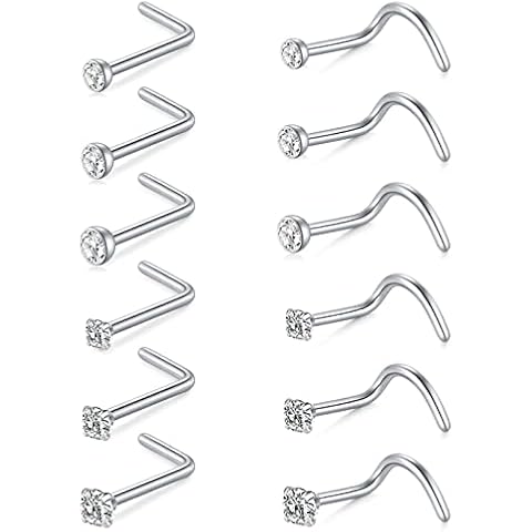Zolure 18G Nasenpiercing Nasenring Schmuck Ohrstecker Silber Diamant Nasenpiercing Schmuck Nase Korkenzieher Edelstahl Damen Mädchen Nasenschmuck Mit Cz Top Cover