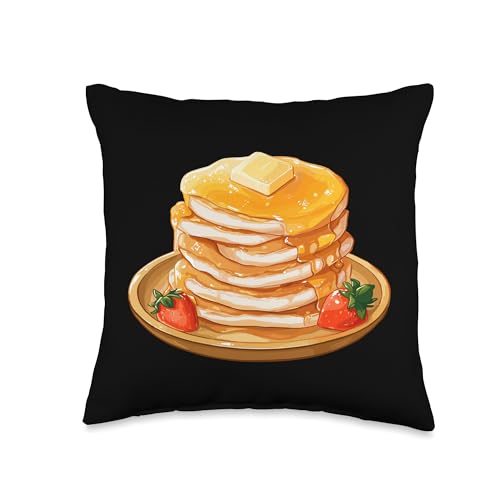 Fluffy Pancake Stack with Syrup and Strawberries Throw Pillow