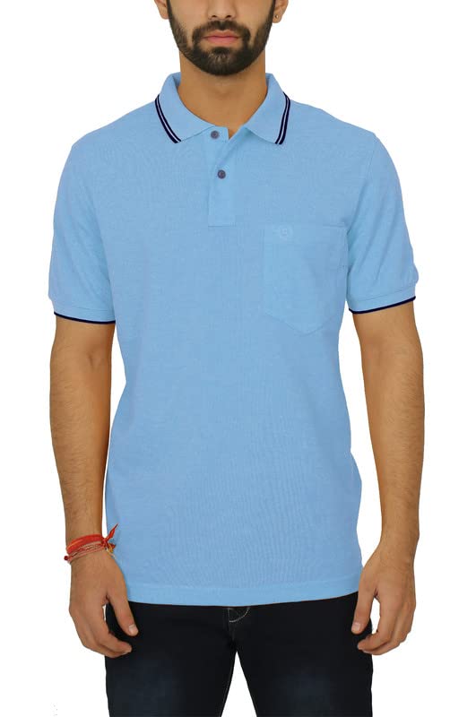 CelsiusMen's Half Sleeve Double Tone Classic Solid Pique Polo with Pocket