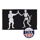 Vispronet 3ft x 5ft Captain Bartholomew Roberts Pirate Flag with Skeleton & Drink – Jolly Roger Flag Only – Indoor/Outdoor Use – Weather-Resistant Polyester – Metal Grommets – Printed in USA